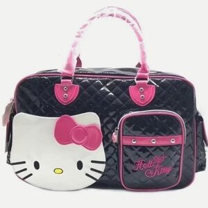 Hello Kitty Women Sanrio Black With Bow NEW Leather Hand Bag XL